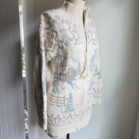 Eagle’s Eye Ski Scene Cardigan Sweater Winter Zip Front Women’s Small - Picture 8 of 13